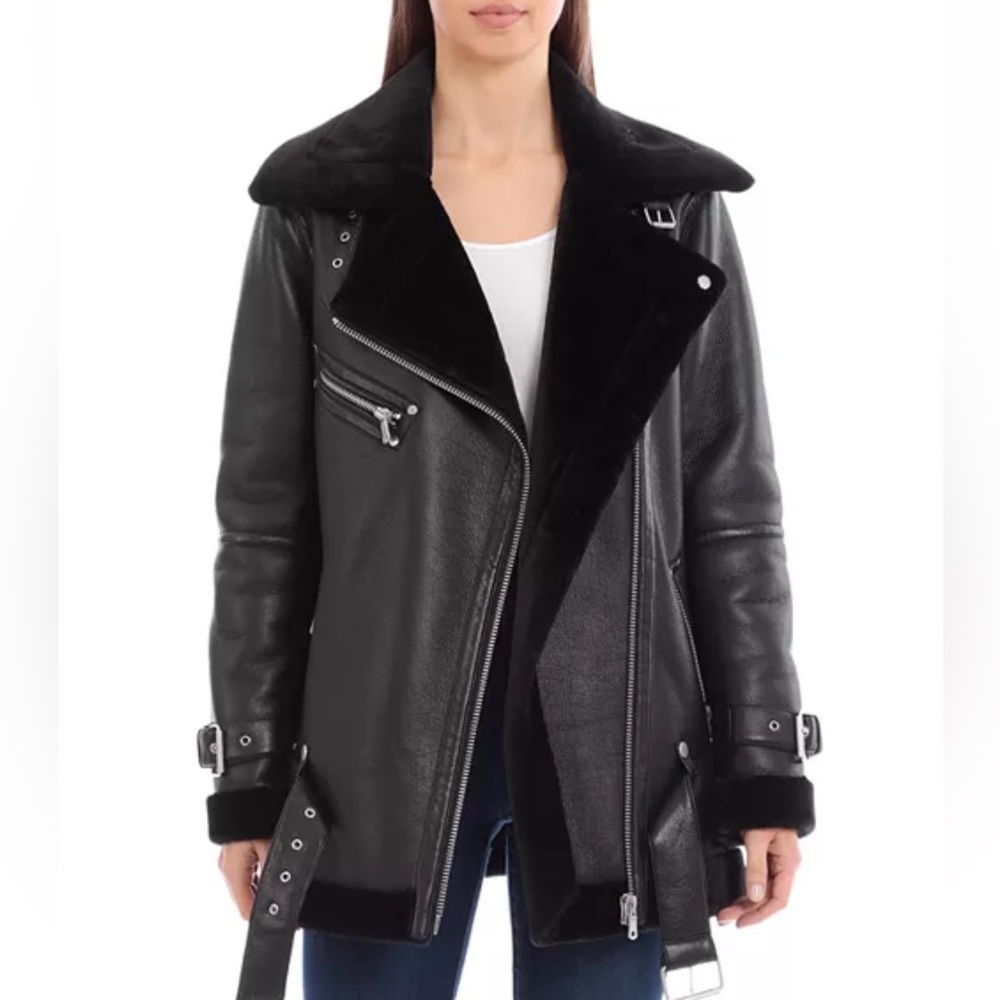 Avec Les Filles oversized faux shearling biker jacket size S